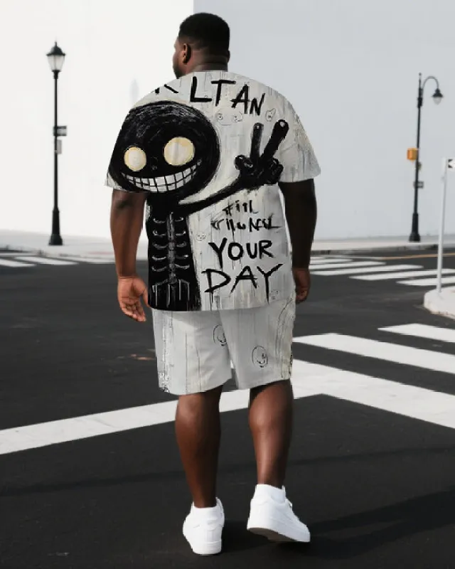 Men's Happy Ghost Illustration Your Day Back Print Big & Tall Cool Short-Sleeve T-shirt Shorts Set sold by Biggmans