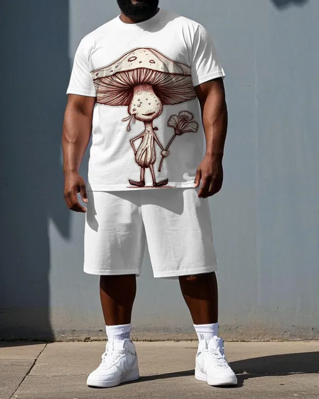Men's Fashion Mushroom Cartoon Print Casual Breathable Big & Tall Short-Sleeve T-shirt Shorts Set sold by Biggmans