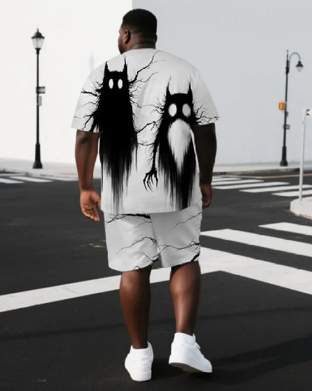 Big & Tall Men's Two Ghost Illustration Back Print Casual Short-Sleeve T-shirt Shorts Set sold by Biggmans