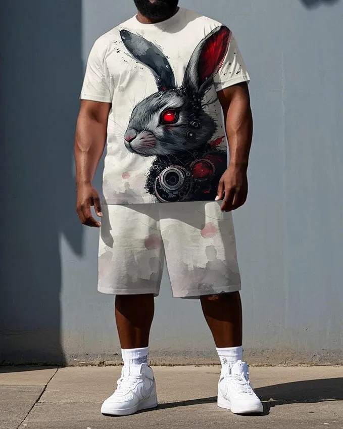 Big & Tall Men's Cartoon Weir Rabbit Print Breathable Short-Sleeve T-shirt and Shorts Set sold by Biggmans