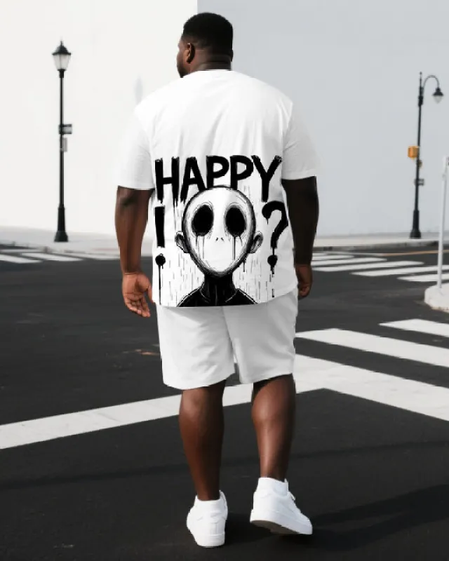 Big & Tall Men's HAPPY & Sad Ghost Back Print Breathable Short-Sleeve T-shirt and Shorts Set sold by Biggmans