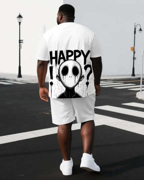 Big & Tall Men's HAPPY & Sad Ghost Back Print Breathable Short-Sleeve T-shirt and Shorts Set sold by Biggmans