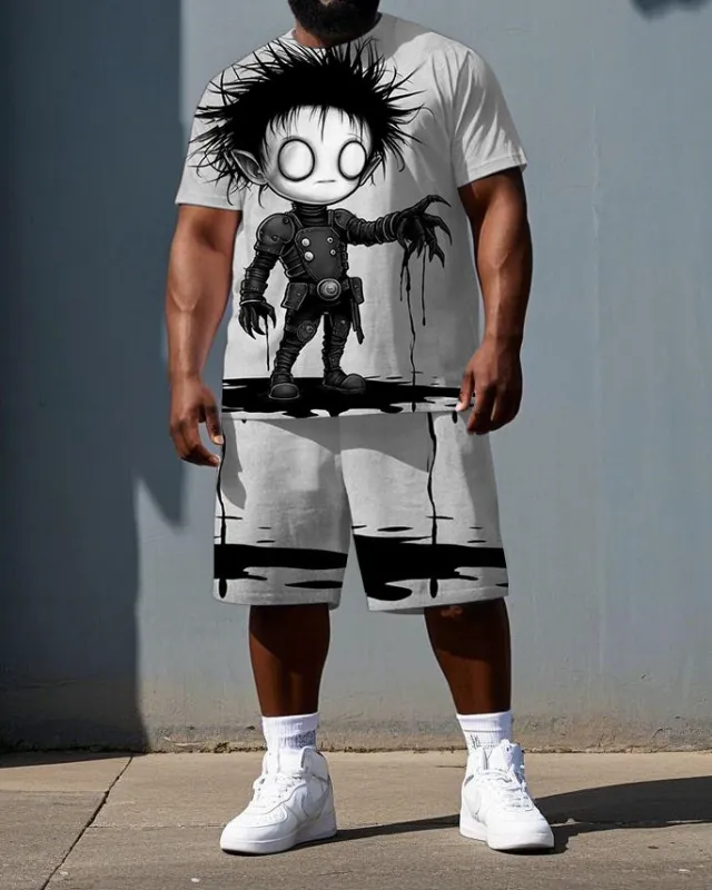 Big & Tall Men's Fashion Mutant Boy Print Casual Breathable Short-Sleeve T-shirt and Shorts Set sold by Biggmans