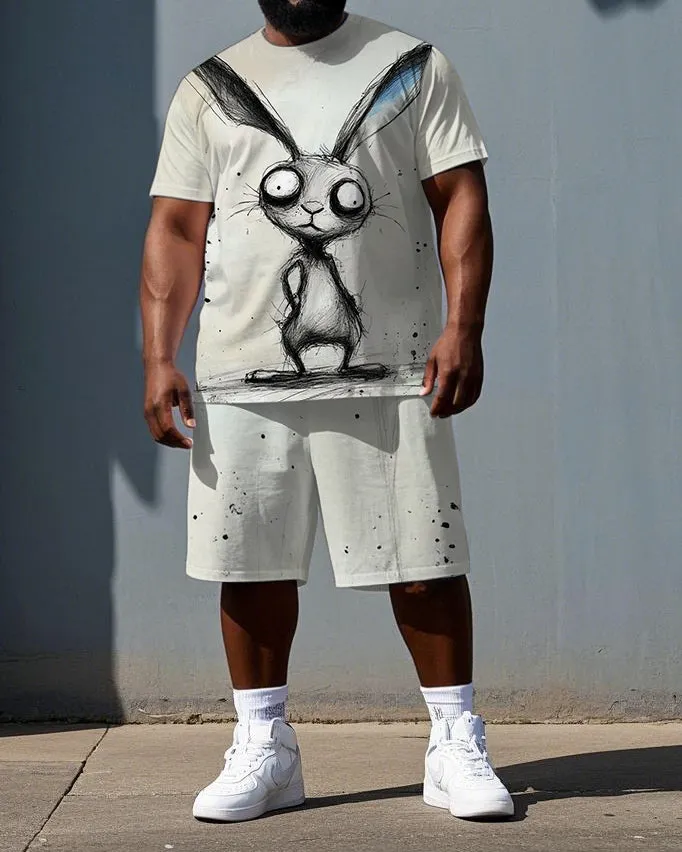 Big & Tall Men's Sleepy Rabbit Illustration Print Casual Breathable Short-Sleeve T-shirt Shorts Set sold by Biggmans