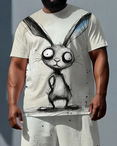 Big & Tall Men's Sleepy Rabbit Illustration Print Casual Breathable Short-Sleeve T-shirt Shorts Set sold by Biggmans product image thumbnail 2