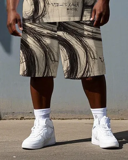 Big & Tall Men's Sketch Gloomy Robot Print Breathable Short-Sleeve T-shirt and Shorts Set sold by Biggmans product image thumbnail 3