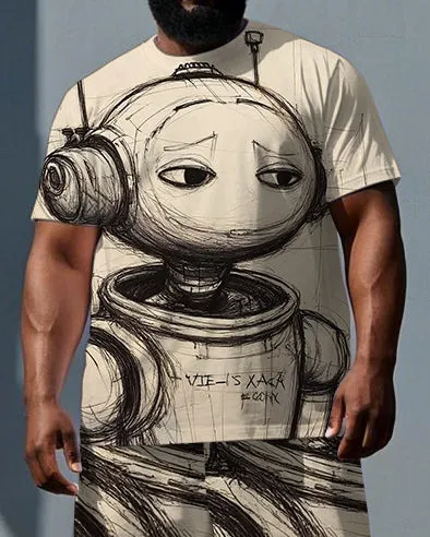 Big & Tall Men's Sketch Gloomy Robot Print Breathable Short-Sleeve T-shirt and Shorts Set sold by Biggmans product image thumbnail 2