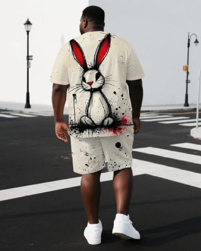 Big & Tall Men's Cartoon Sad Rabbit Sketch Back Print Short-Sleeve T-shirt 2-Piece Set sold by Biggmans