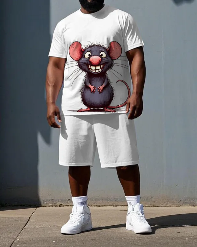 Big & Tall Men's Cartoon Mouse Print Outdoor Breathable Short-Sleeve T-shirt and Shorts Set sold by Biggmans