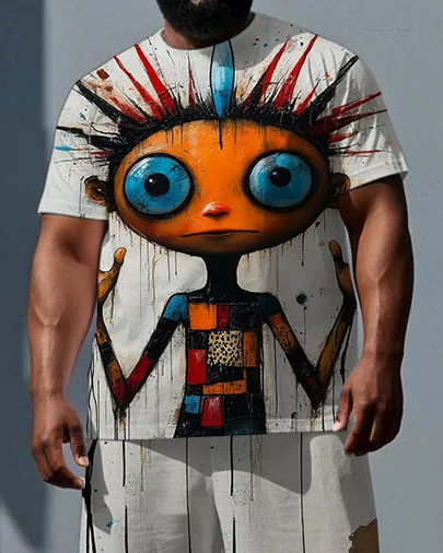 Big & Tall Men's Colorful Splicing Elf Print Summer Short-Sleeve T-shirt and Shorts Set sold by Biggmans product image thumbnail 2