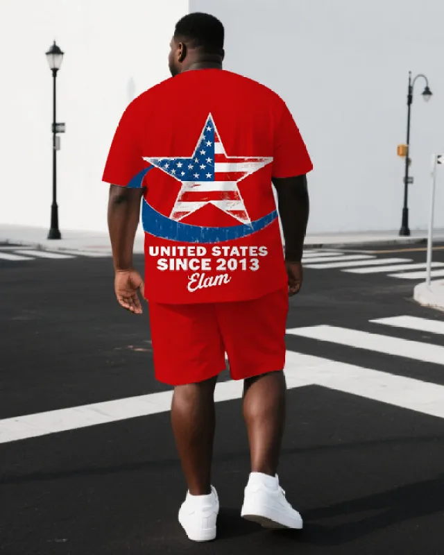 Big & Tall Men's Independence Day Stars United States Back Print Short-Sleeve T-shirt Shorts Set sold by Biggmans