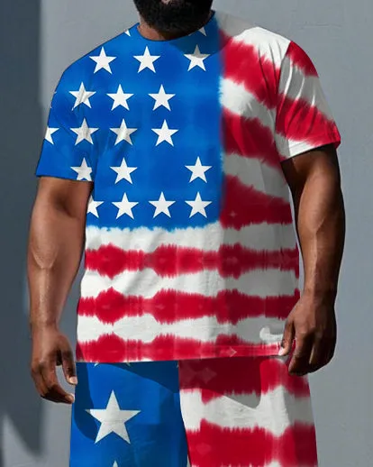 Big & Tall Men's National Flag Splicing Print Independence Day Short-Sleeve T-shirt Shorts Set sold by Biggmans product image thumbnail 2