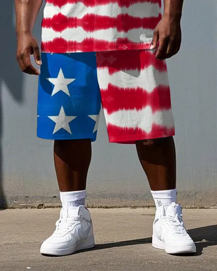 Big & Tall Men's National Flag Splicing Print Independence Day Short-Sleeve T-shirt Shorts Set sold by Biggmans product image thumbnail 3
