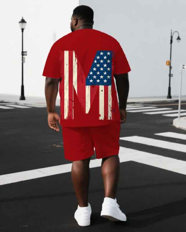 Big & Tall Men's Letter M Flag Element Back Print Independence Day Short-Sleeve T-shirt Shorts Set sold by Biggmans