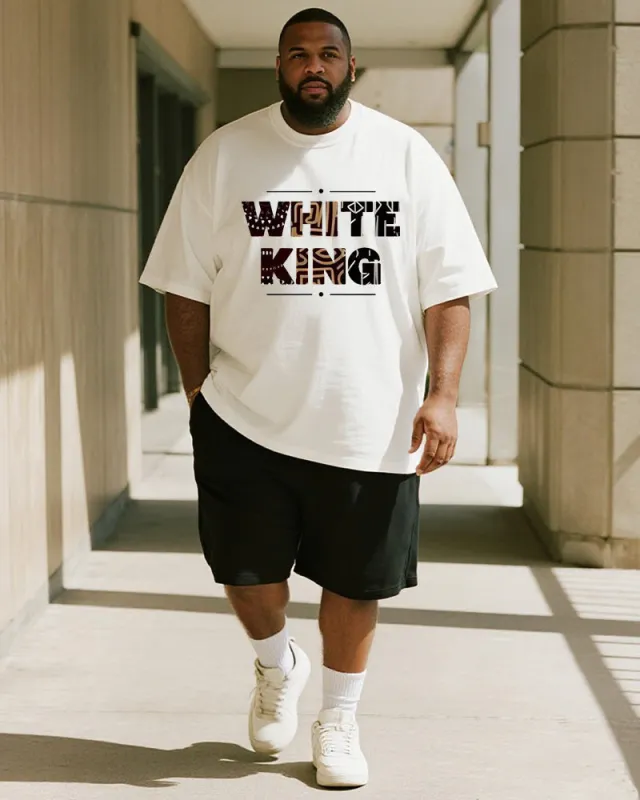 Big & Tall Men's Ethnic Pattern White King Alphabet Print Round Neck Short Sleeve T-Shirt Shorts Suit sold by Biggmans