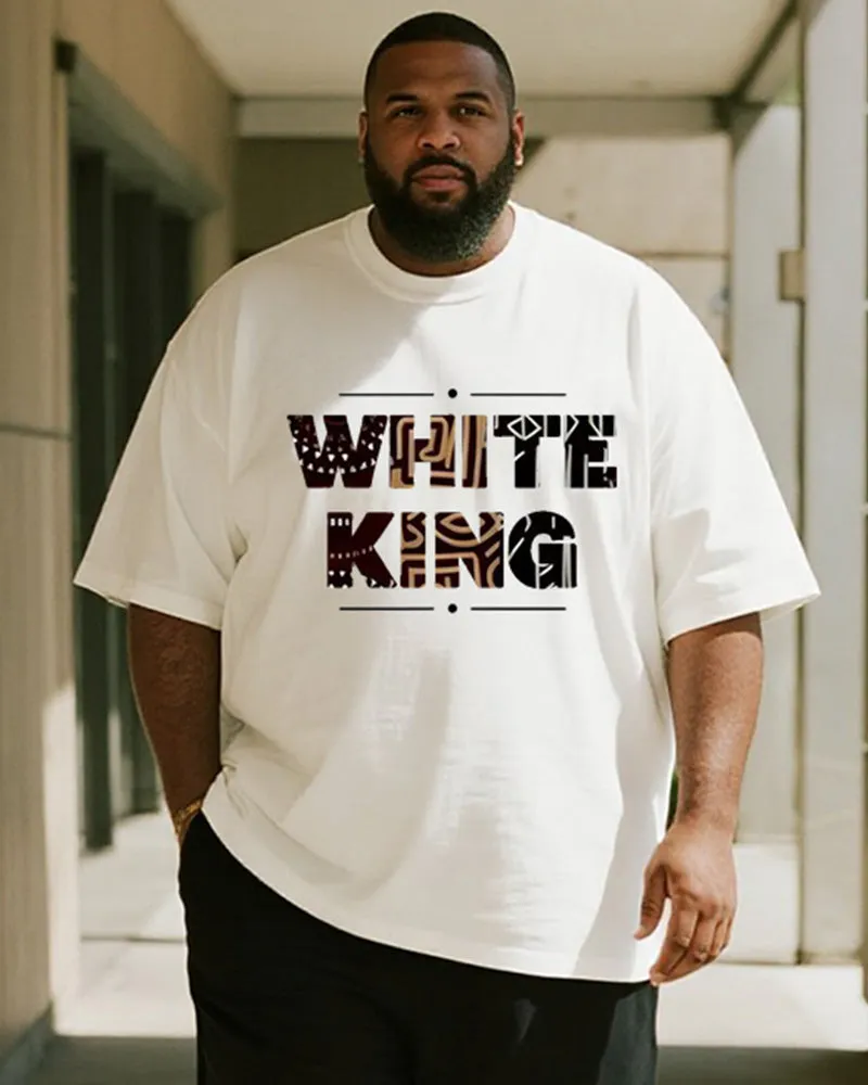Big & Tall Men's Ethnic Pattern White King Alphabet Print Round Neck Short Sleeve T-Shirt Shorts Suit sold by Biggmans product image thumbnail 2