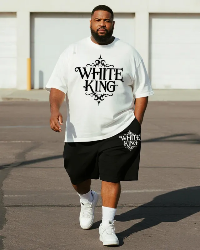Big & Tall Men's Gothic White King Alphabet Print Round Neck Short Sleeve T-Shirt Shorts Suit sold by Biggmans