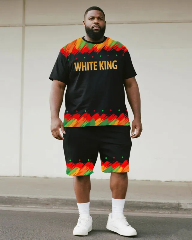 Big & Tall Men's Colorful Graffiti White King Alphabet Print Round Neck Short Sleeve T-Shirt Shorts Suit sold by Biggmans