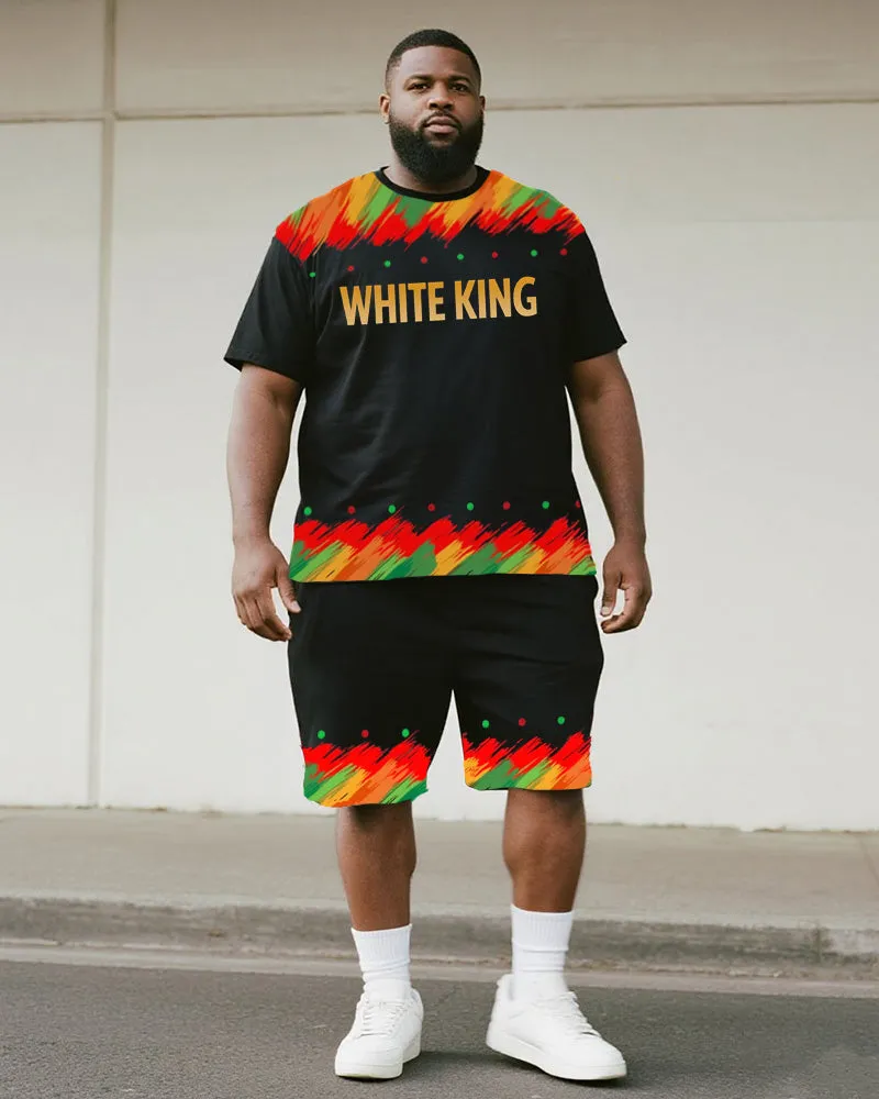 Big & Tall Men's Colorful Graffiti White King Alphabet Print Round Neck Short Sleeve T-Shirt Shorts Suit sold by Biggmans