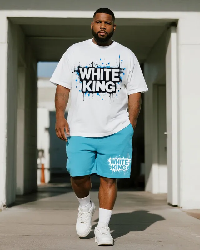 Big & Tall Men's Graffiti White King Alphabet Print Round Neck Short Sleeve T-Shirt Shorts Suit sold by Biggmans
