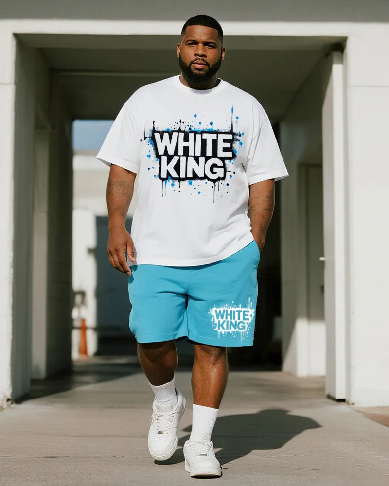 Big & Tall Men's Graffiti White King Alphabet Print Round Neck Short Sleeve T-Shirt Shorts Suit sold by Biggmans