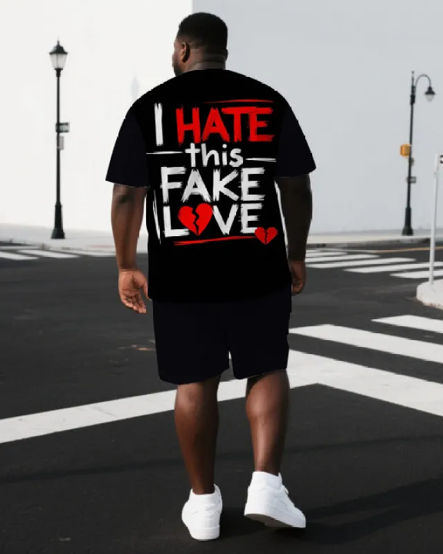 Big & Tall Men's Punk Style I HATE THIS FAVE LOVE Back Lettering Casual Short-Sleeve T-shirt Shorts Set sold by Biggmans