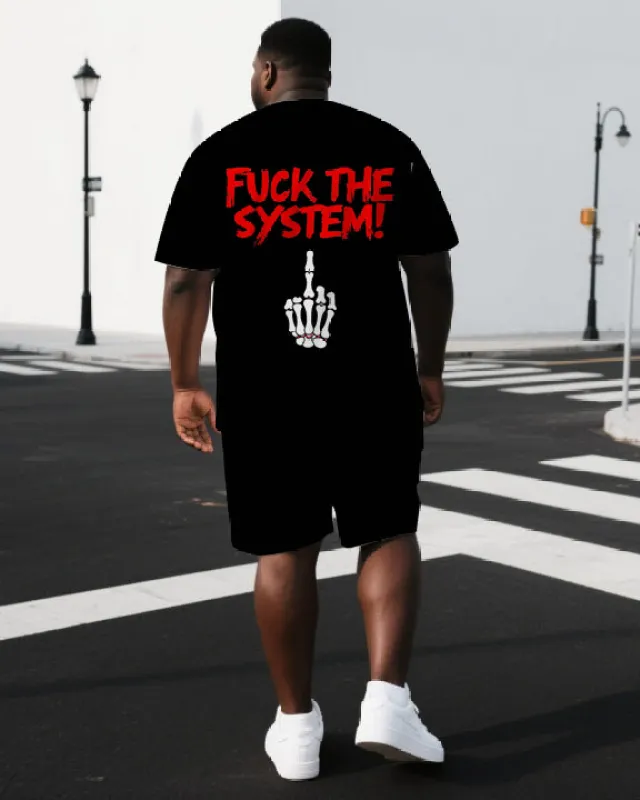 Big & Tall Men's Skeleton Hand FUCK THIS SYSTEM Punk Back Print Short-Sleeve T-shirt 2-Piece Set sold by Biggmans