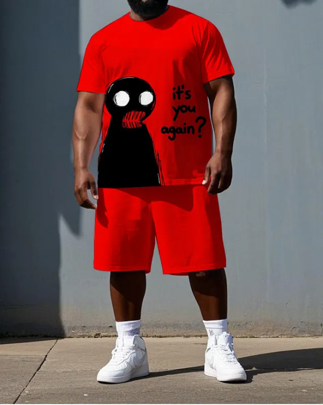 Big & Tall Men's Shocked Elf it's you again Print Punk Style Laid-back Short-Sleeve T-shirt 2-Piece Set sold by Biggmans