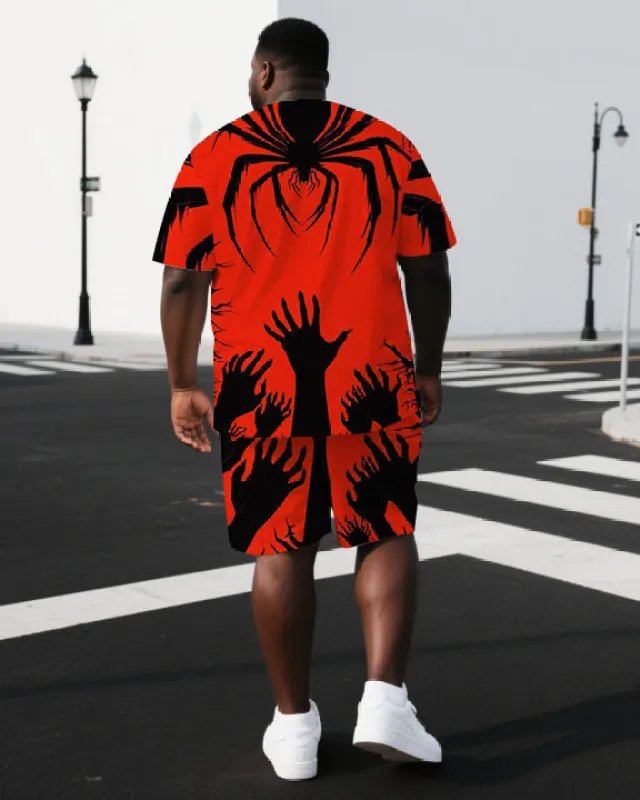 Big & Tall Men's Punk Style Spider & Hand Back Print Outdoor Summer Short-Sleeve T-shirt 2-Piece Set sold by Biggmans