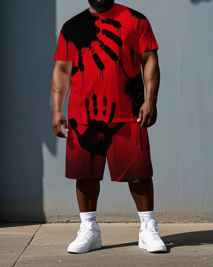 Men's Hip Hop Punk Style Palm Print Casual Short-Sleeve T-shirt and Shorts Big & Tall Set sold by Biggmans