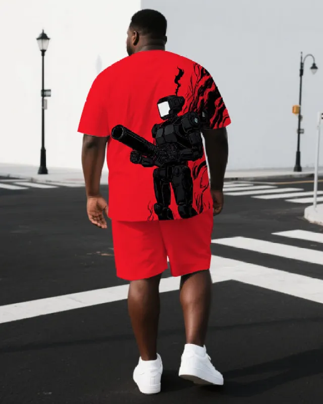 Men's Simple Punk Style Funny Robot Back Print Casual Short-Sleeve T-shirt and Shorts Big & Tall Set sold by Biggmans