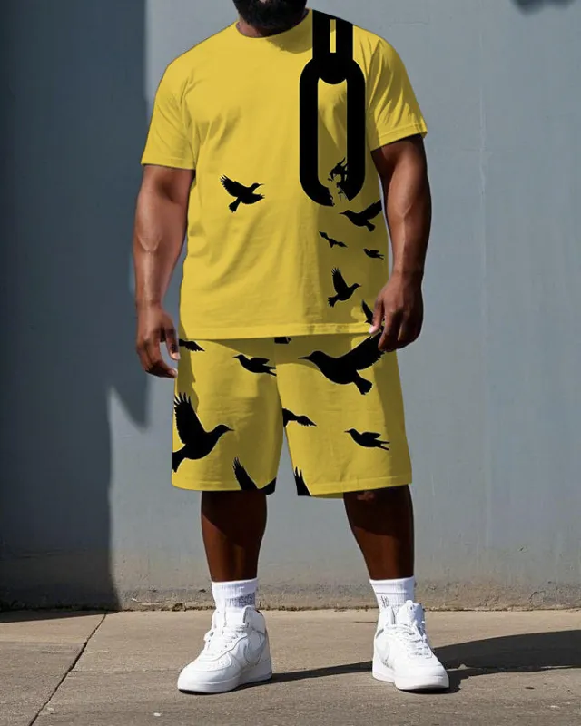 Men's Simple Punk Style Bird and Chain Print Big & Tall Casual Short-Sleeve T-shirt 2-Piece Set sold by Biggmans