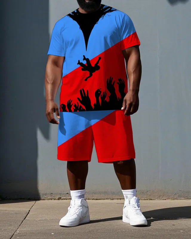 Men's Punk Fashion Falling Man Splicing Style Print Short-Sleeve T-shirt Big & Tall Set sold by Biggmans