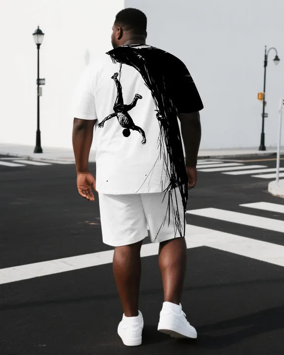 Men's Punk Style Man Hanging in Cliff Back Print Big & Tall Casual Short-Sleeve T-shirt 2-Piece Set sold by Biggmans