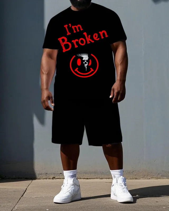Men's Punk Style I'm Broken Cartoon Print Casual Daily Big & Tall Short-Sleeve T-shirt 2-Piece Set sold by Biggmans