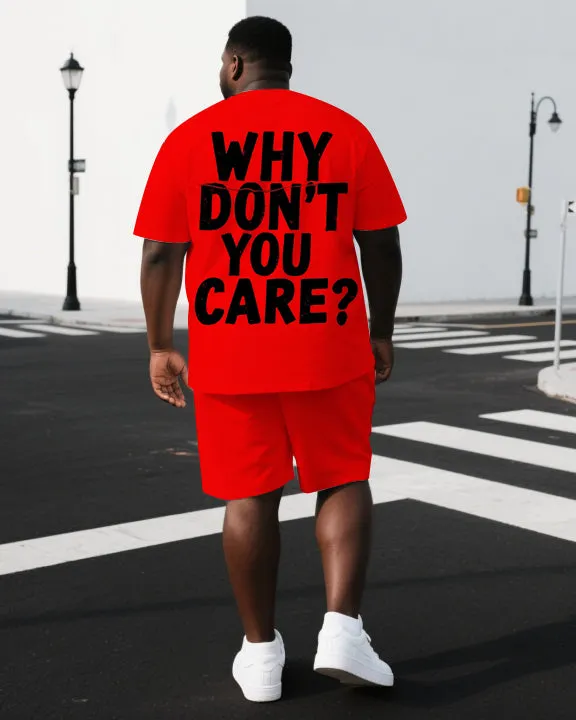 Men's Punk Style WHY DON'T YOU CARE Back Lettering Big & Tall Short-Sleeve T-shirt 2-Piece Set sold by Biggmans