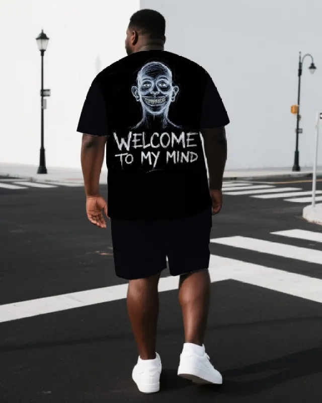 Men's Punk Style WELCOME TO MY WORLD Human Back Print Short-Sleeve T-shirt 2-Piece Big & Tall Set sold by Biggmans