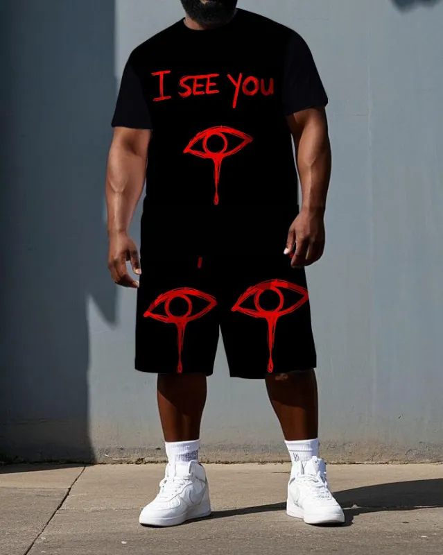 Men's Big & Tall Punk Style I SEE YOU Simple Eye Print Casual Short-Sleeve T-shirt Big & Tall Set sold by Biggmans