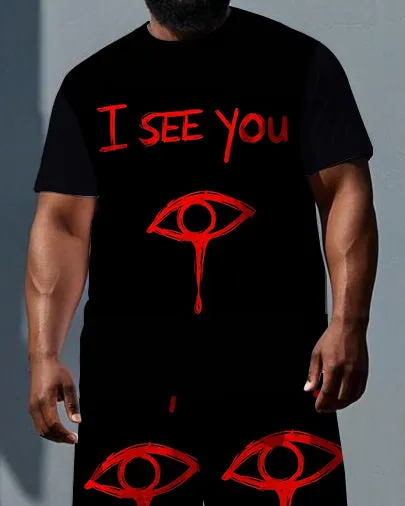 Men's Big & Tall Punk Style I SEE YOU Simple Eye Print Casual Short-Sleeve T-shirt Big & Tall Set sold by Biggmans product image thumbnail 2