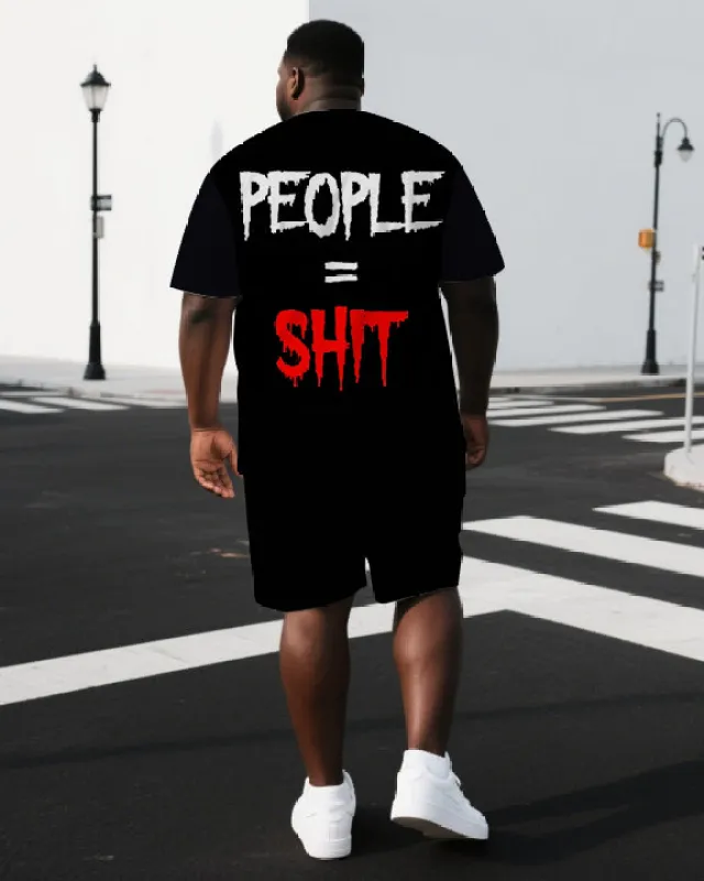 Men's Simple Punk Style People=Shit Back Lettering Big & Tall Casual Short-Sleeve T-shirt 2-Piece Set sold by Biggmans