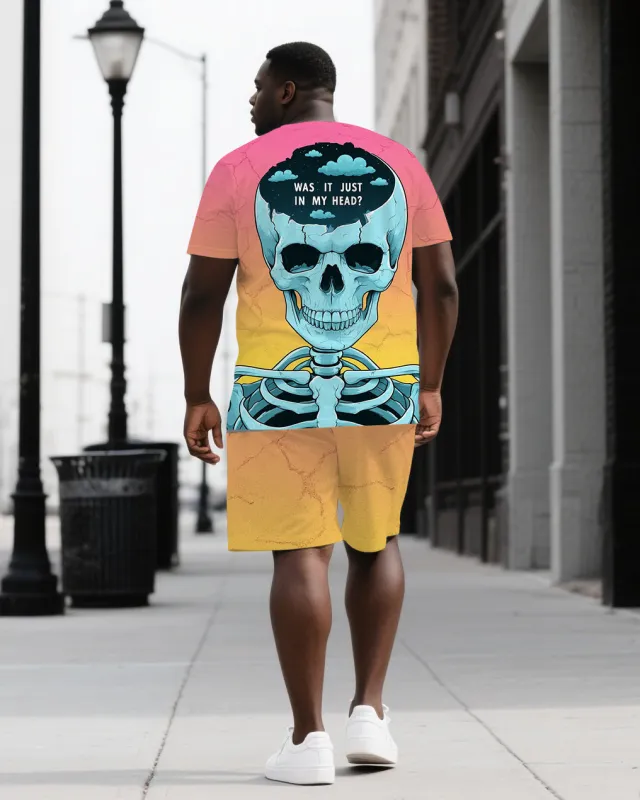 Stay Curious with Mystery Men's Big & Tall Skull Gradient Back Printed Short Sleeve T-shirt Set sold by Biggmans