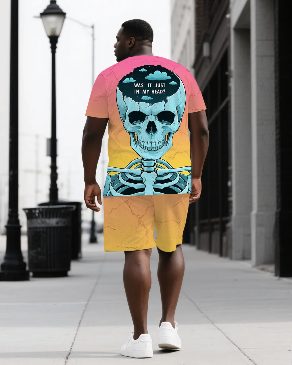 Stay Curious with Mystery Men's Big & Tall Skull Gradient Back Printed Short Sleeve T-shirt Set sold by Biggmans