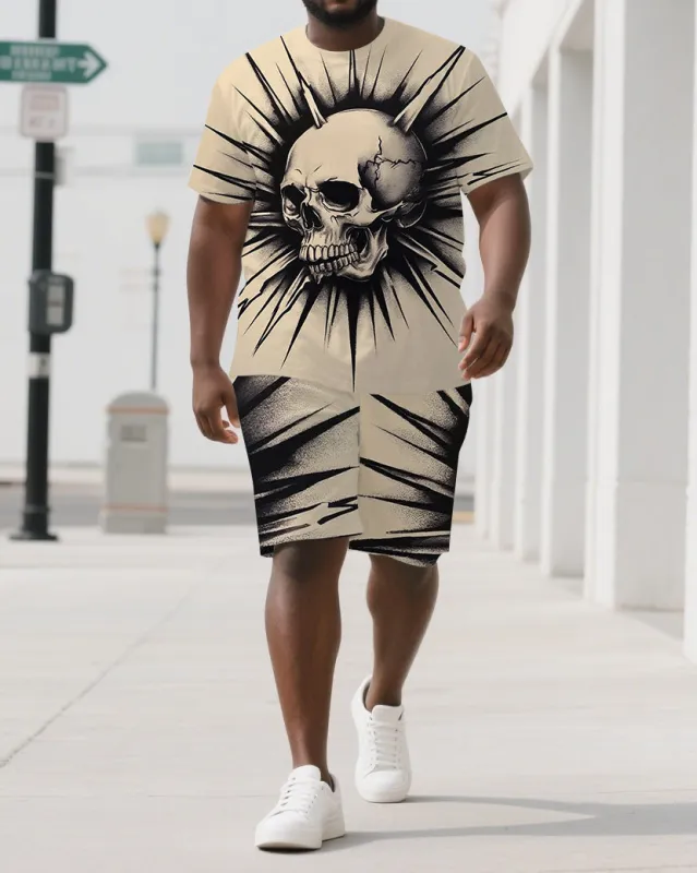Embrace Boldness in Bursting Men's Big & Tall Skull Printed Short Sleeve T-shirt Set sold by Biggmans
