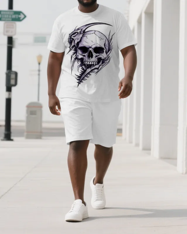Bones Break Not Dreams Men's Simple Skull Print Big & Tall Short Sleeve T-shirt and Shorts Set made by Biggmans
