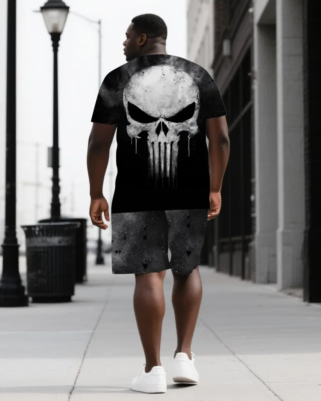 Defy Limits with Punisher Skull Men's Skeleton Black Print Big & Tall Short Sleeve T-shirt Shorts 2-Piece Set sold by Biggmans