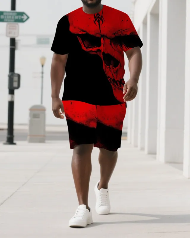 Let The Red Skull Awaken Your Courage Men's Skull Print Big & Tall Short Sleeve T-shirt and Shorts Set sold by Biggmans