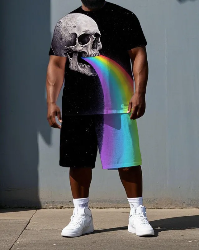 Skull Full of Hope Men's Funny Rainbow Skull Print Big & Tall Short Sleeve T-shirt 2-Piece Set sold by Biggmans