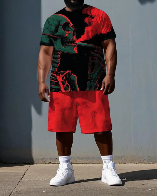 My Bones Don't Follow Rules Big & Tall Men's Cool Skull Back Print Short Sleeve T-shirt 2-Piece Set sold by Biggmans