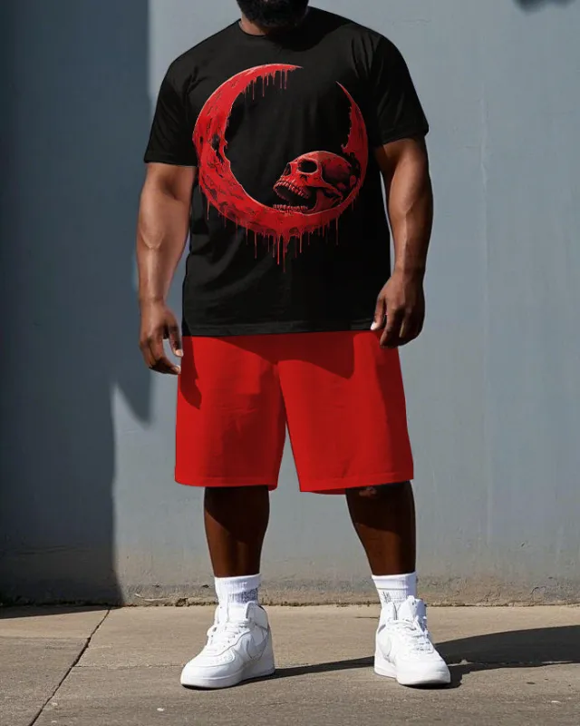 Courage Drips In The Dark Men's Big & Tall Skull & Moon Print Short Sleeve T-shirt & Shorts Set sold by Biggmans