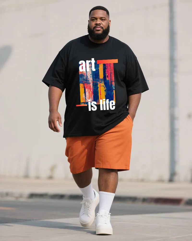 Big & Tall Men's Orange Graffiti Art Is Life Alphabet Print Round Neck Short Sleeve T-Shirt Shorts Suit sold by Biggmans